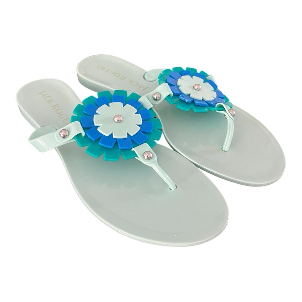Jack Rogers Flower Jelly Plastic Sandals Flip Flops Thongs 7 Blue Green Tur EUC